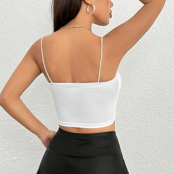 White Boho Ladies' Solid Crop Cami White Top - Picture 2 of 5